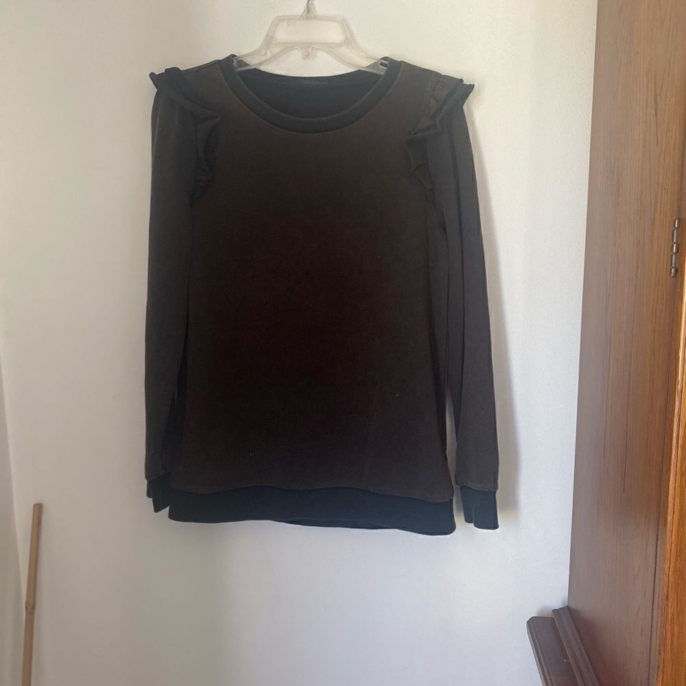 Doe & Rae black distressed sweatshirt with ruffle detail 100% cotton